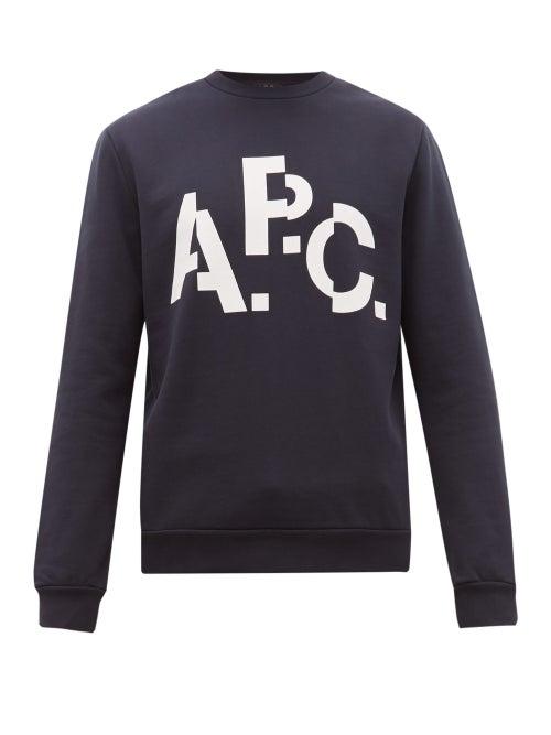 Matchesfashion.com A.p.c. - Logo Print Cotton Sweatshirt - Mens - Navy