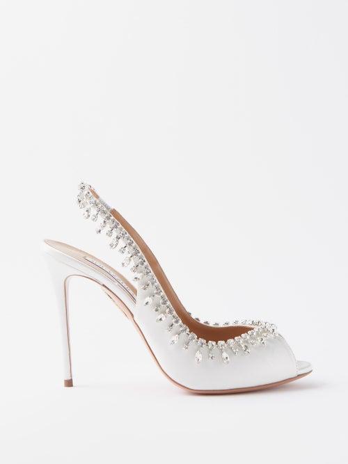 Aquazzura - Temptation 105 Crystal-embellished Satin Sandals - Womens - Silver White