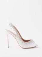 Aquazzura - Temptation 105 Crystal-embellished Satin Sandals - Womens - Silver White