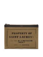 Saint Laurent Logo-printed Leather-trimmed Cotton Pouch
