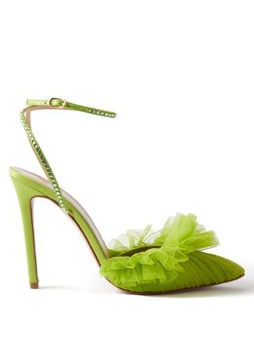 Andrea Wazen - Franca Crystal-embellished Tulle And Satin Pumps - Womens - Green