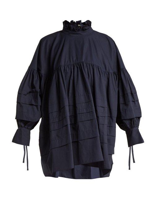 Matchesfashion.com Cecilie Bahnsen - Alberte Cotton Blouse - Womens - Navy