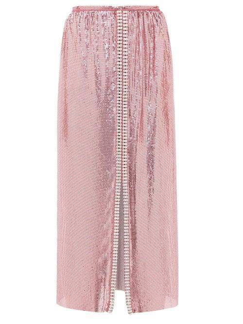Matchesfashion.com Paco Rabanne - Crystal-embellished Chainmail Midi Skirt - Womens - Pink