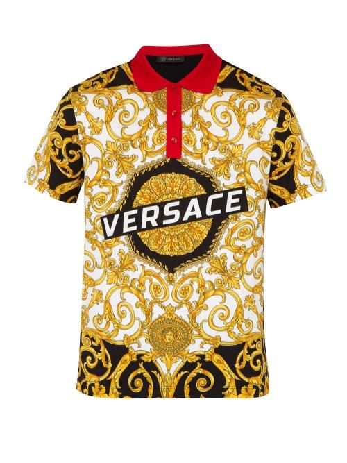Matchesfashion.com Versace - Gold Hibiscus Print Cotton Polo Shirt - Mens - Gold Multi