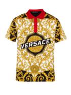Matchesfashion.com Versace - Gold Hibiscus Print Cotton Polo Shirt - Mens - Gold Multi