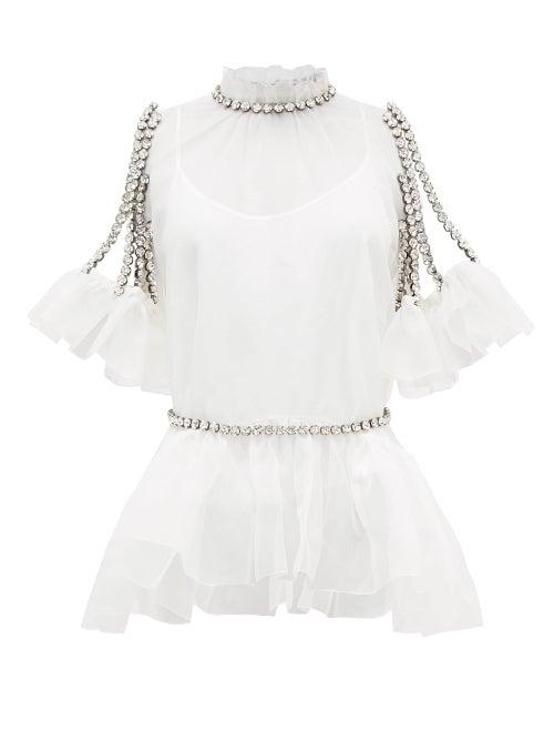 Matchesfashion.com Christopher Kane - Cupcake Crystal-chain Silk-organza Top And Garter - Womens - White