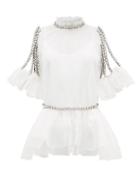 Matchesfashion.com Christopher Kane - Cupcake Crystal-chain Silk-organza Top And Garter - Womens - White