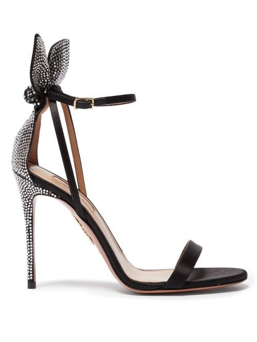 Matchesfashion.com Aquazzura - Bow Tie 105 Crystal-embellished Satin Sandals - Womens - Black