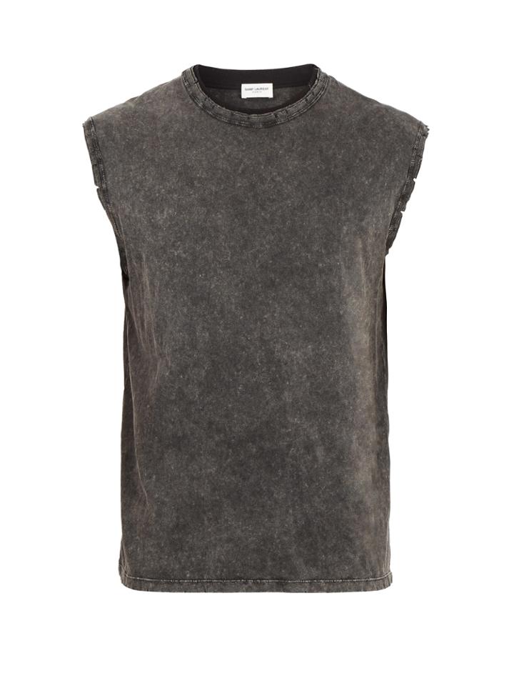Saint Laurent Distressed Cotton-jersey Tank Top