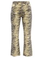 Ladies Rtw Ganni - Zebra-print Organic Cotton-blend Kick-flare Jeans - Womens - Light Yellow