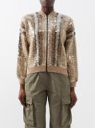 Brunello Cucinelli - Sequinned Striped-knit Bomber Jacket - Womens - Grey Multi