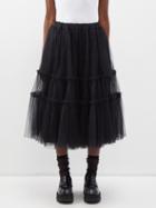 Comme Des Garons Comme Des Garons - Tulle-overlay Wool-blend Skirt - Womens - Black