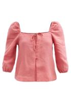 Casa Raki - Nicola Square-neck Organic-linen Voile Top - Womens - Pink