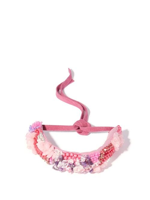 Matchesfashion.com Isabel Marant - Beaded Suede Bracelet - Womens - Pink Multi