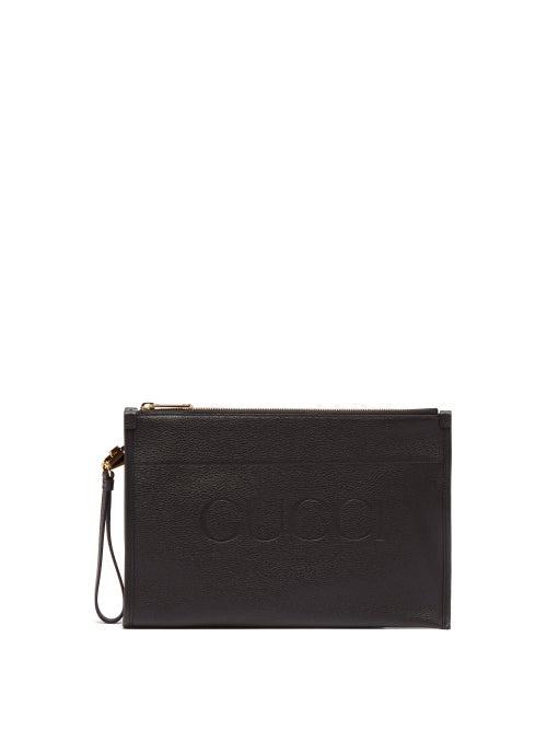 Gucci - Logo-debossed Leather Pouch - Mens - Black