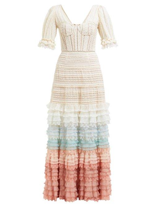 Matchesfashion.com Jonathan Simkhai - Tiered Cotton Blend Crochet Lace Dress - Womens - White Multi
