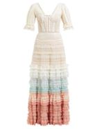 Matchesfashion.com Jonathan Simkhai - Tiered Cotton Blend Crochet Lace Dress - Womens - White Multi