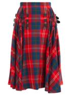 Matchesfashion.com Noir Kei Ninomiya - Buckled-strap High-rise Tartan Wool-blend Skirt - Womens - Red Multi