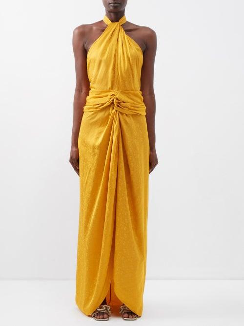 Johanna Ortiz - Vastness Of The Sea Floral-jacquard Maxi Dress - Womens - Gold