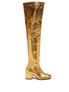 Matchesfashion.com Marni - Zipped Distressed-leather Over-the-knee Boots - Womens - Gold