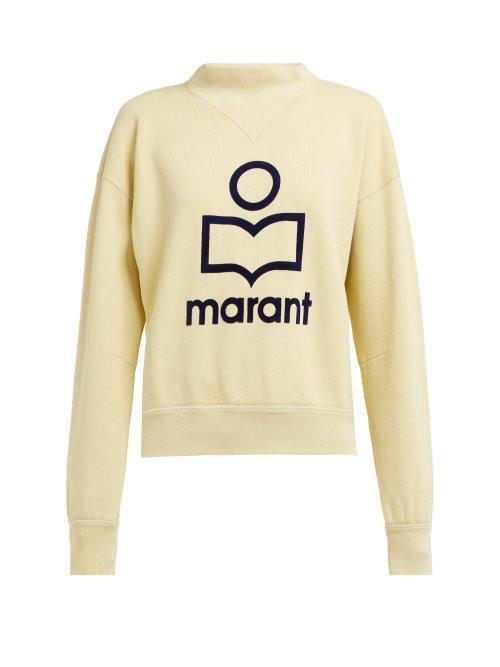 Matchesfashion.com Isabel Marant Toile - Moby Flocked Logo Cotton Blend Sweatshirt - Womens - Light Yellow