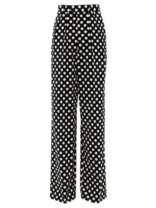 Matchesfashion.com Marc Jacobs Runway - Velvet Polka-dot Cotton Wide-leg Trousers - Womens - Black White