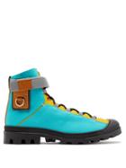 Matchesfashion.com Eye/loewe/nature - Panelled Leather And Canvas Hiking Boots - Mens - Light Blue