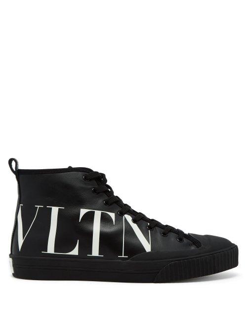 Matchesfashion.com Valentino - Logo Leather High Top Trainers - Mens - Black