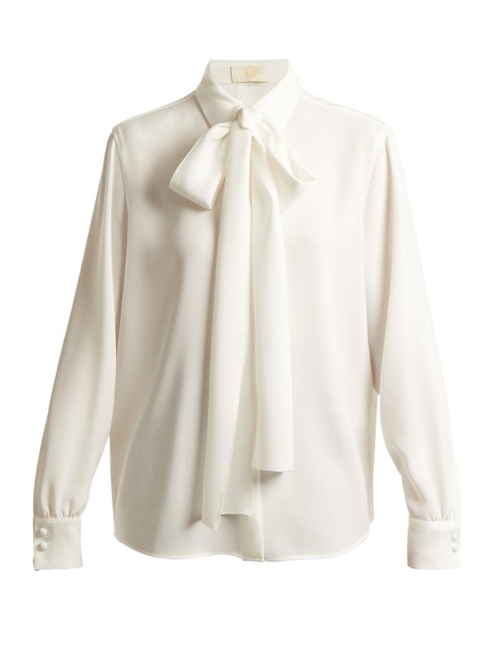 Sara Battaglia Pussy-bow Crepe Blouse