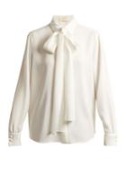 Sara Battaglia Pussy-bow Crepe Blouse