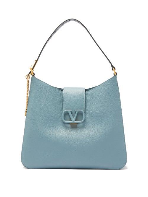 Matchesfashion.com Valentino Garavani - V-sling Large Grained-leather Shoulder Bag - Womens - Blue