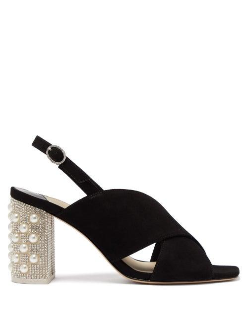 Matchesfashion.com Sophia Webster - Nina Crystal Embellished Suede Slingback Sandals - Womens - Black