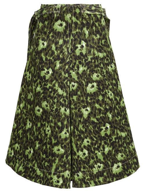 Matchesfashion.com Marni - Floral-print Cotton-cloqu A-line Skirt - Womens - Green Multi