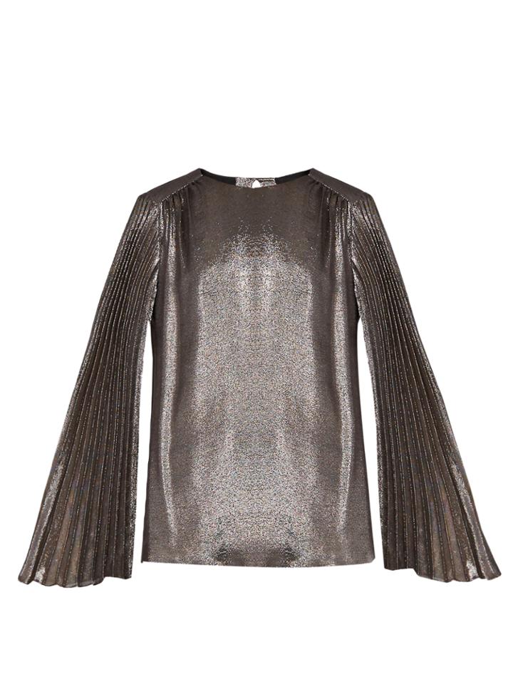 Christopher Kane Pleated-sleeve Silk-blend Lam Blouse