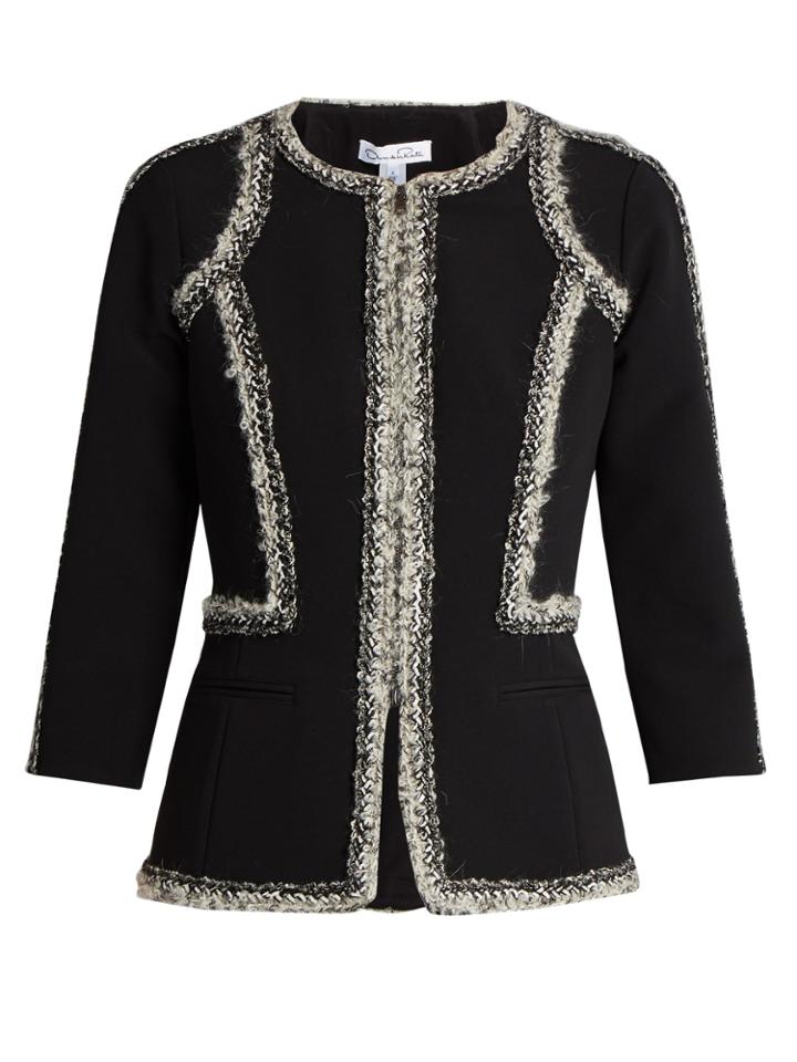Oscar De La Renta Tweed-trimmed Peplum-hem Cady Jacket