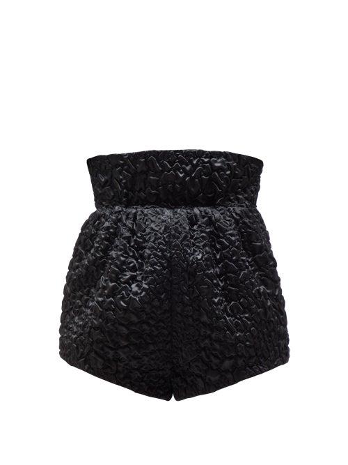 Matchesfashion.com Saint Laurent - High Rise Croc Smocked Satin Shorts - Womens - Black