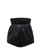 Matchesfashion.com Saint Laurent - High Rise Croc Smocked Satin Shorts - Womens - Black