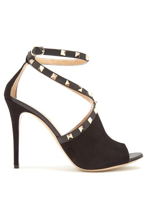 Matchesfashion.com Valentino - Rockstud Cross Strap Suede Pumps - Womens - Black