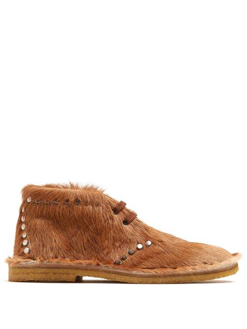 Matchesfashion.com Prada - Stud Embellished Calf Hair Desert Boots - Mens - Tan