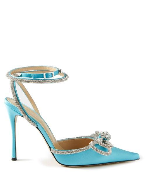 Mach & Mach - Double Bow Crystal-embellished Silk-satin Sandals - Womens - Blue