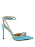 Mach & Mach - Double Bow Crystal-embellished Silk-satin Sandals - Womens - Blue