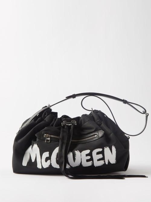 Alexander Mcqueen - The Bundle Graffiti-print Nylon Shoulder Bag - Womens - Black White