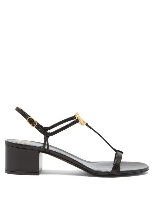 Matchesfashion.com Valentino Garavani - V-logo Block-heel Leather Sandals - Womens - Black