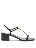 Matchesfashion.com Valentino Garavani - V-logo Block-heel Leather Sandals - Womens - Black