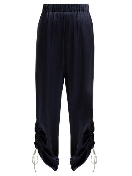 Matchesfashion.com Hillier Bartley - Gathered Cuff Silk Satin Trousers - Womens - Navy