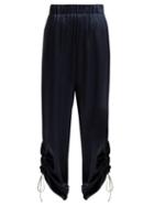 Matchesfashion.com Hillier Bartley - Gathered Cuff Silk Satin Trousers - Womens - Navy