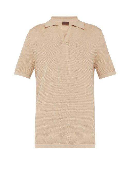Matchesfashion.com Altea - Open Collared Waffle Knit Cotton Polo T Shirt - Mens - Camel
