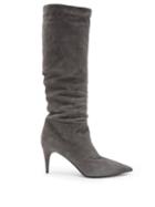 Matchesfashion.com Prada - Mid Heel Suede Knee High Boots - Womens - Dark Grey