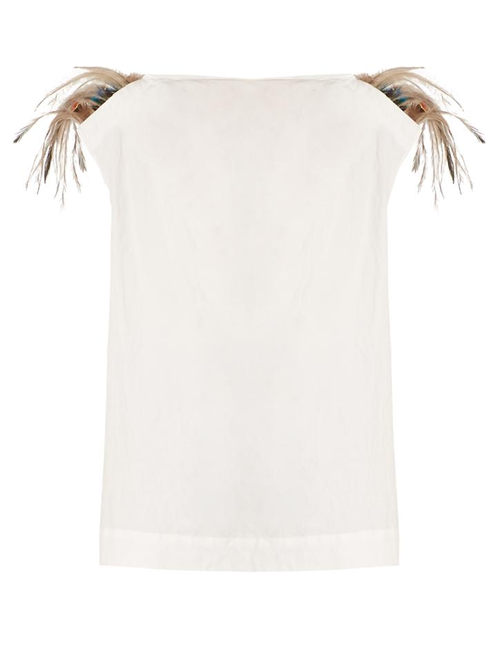 Isa Arfen Feather-trimmed Cotton-blend Top