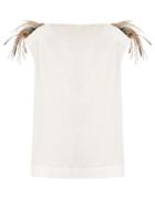 Isa Arfen Feather-trimmed Cotton-blend Top